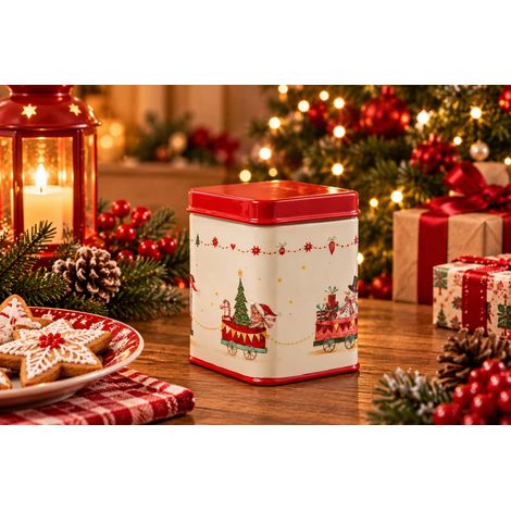 ARPIMEX Contenitore Natale Decorato 9 x 9 x 12 Cm Bianco Rosso (1/2)