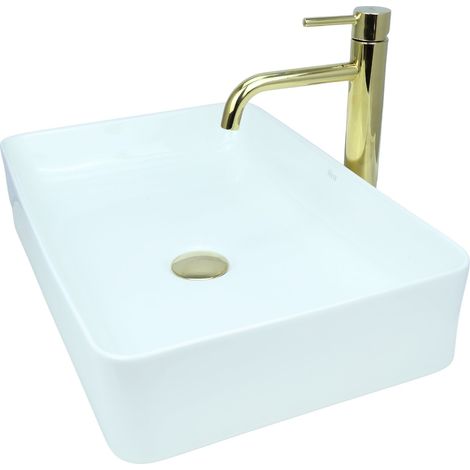 GTM Design Aufsatzwaschbecken 51 cm – Glanz Modern Waschbecken ohne Hahnloch – Elegantes Aufsatzwaschbecken Rechteckiges für Badezimmer und Gäste WC – nur Bad Waschbecken (1/5)