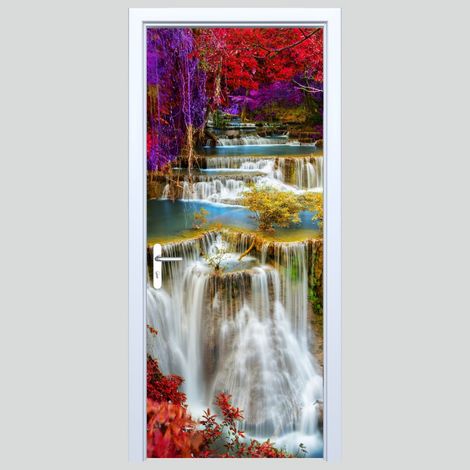 Adhesivo de tela para puerta, diseño de cascada forestal 312PD