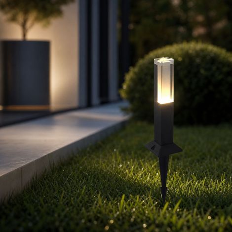 Lampe de jardin en aluminium noir 30cm, éclairage LED chaud 3000K étanche IP65 pour extérieur, design moderne à planter au sol (1/5)