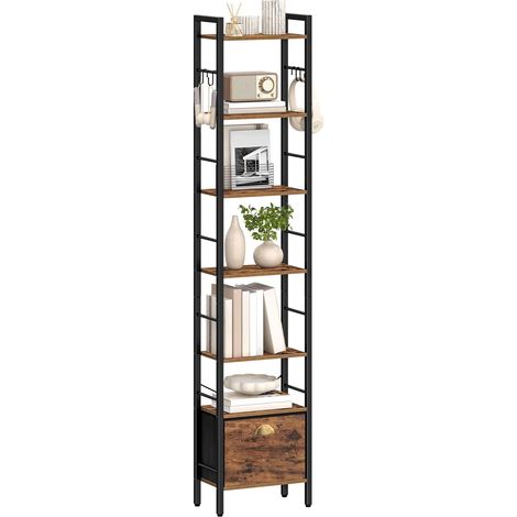 Bibliothèque, Bibliothèque Verticale à 7 Niveaux avec 1 Tiroir, Étagère Ouverte, Meuble de Rangement, Convient à l'étude, Salon, Chambre, Cuisine, Marron Rustique (1/5)