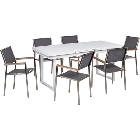 Conjunto de jardín 6 plazas muebles de exterior de aluminio acero inoxidable blanco y gris Valcanetto/Grosse (1/5)