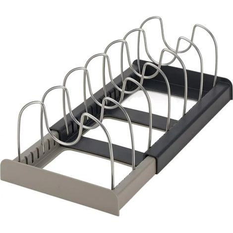 Organisateur de cuisine rétractable à 7 compartiments pour couvercles de casseroles, gain de place, support de rangement pour couvercles de casseroles et égouttoir multifonctionnel (1/5)