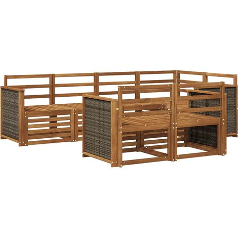 Set di divani da esterno 7 pz Naturale Legno di Acacia Massello vidaXL (1/5)