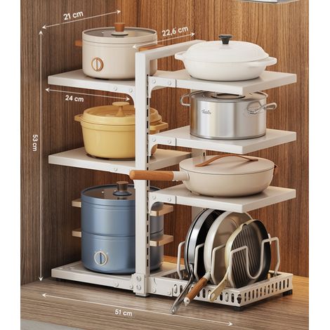 Égouttoir à Casseroles à 7 Niveaux Double Face en Acier au Carbone Blanc, Étagère de Rangement pour Casseroles et Ustensiles de Cuisine (1/4)
