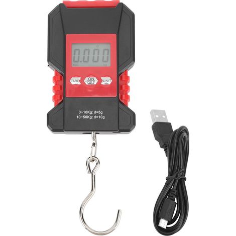 Digitale Angelwaage (bis 50 kg) mit beleuchtetem LCD-Display, USB-Ladeanschluss und Maßband für Gepäck und Reisen (1/5)