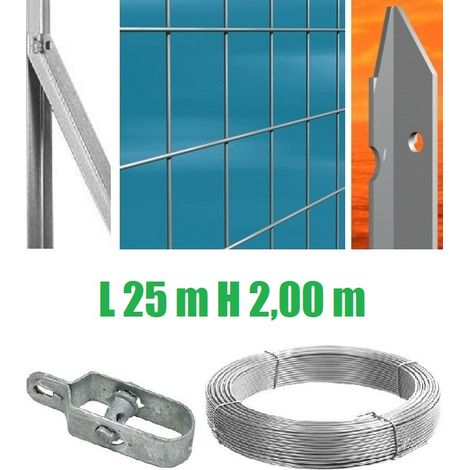 Recinzione Completa 25mt Lineari Rete Metallica Zincata (Rete h200 cm) (Maglia:mm75X50) con Paletti Posti nel Cemento (1/2)