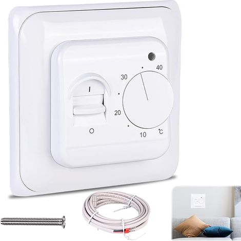 Room thermostat for underfloor heating with probe: 230V 16A built-in thermostat for underfloor heating, room thermostat adjustable from 5 to 40°C (1/5)