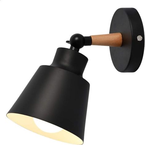 E27 Wandleuchte Innen Schwarz, Wandlampe Holz Vintage Verstellbare für Wohnzimmer Schlafzimmer Küche , Ohne Leuchtmittel