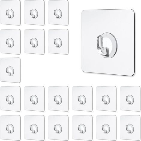20 Pcs Crochet Adhésif Transparent, Crochet Magique Transparent, Charge Lourd de Max 10 KG, Crochet Mural Adhesif en Plastique, Accroche Murale sans Percer, pour Salle de Bain, Cuisine, Chambre (1/5)
