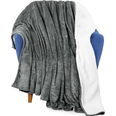 Couverture Sherpa taille [gris, 90 x 140 cm] - Couverture réversible en polaire épaisse et chaude pour lit, canapé, camping et voyage (1/5)