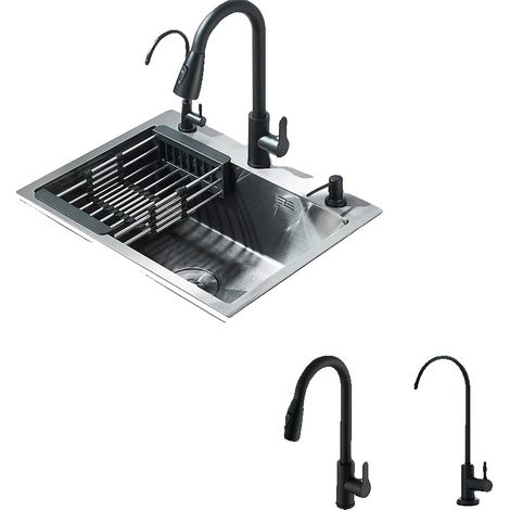 Évier de cuisine, en acier inoxydable, complet avec robinet, Gris (1/2)