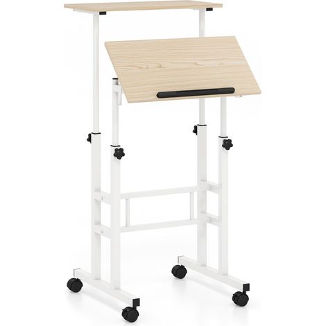 Bureau assis-debout réglable 60 x 30 x 72-124 cm ergonomique avec roulettes design moderne en MDF naturel
