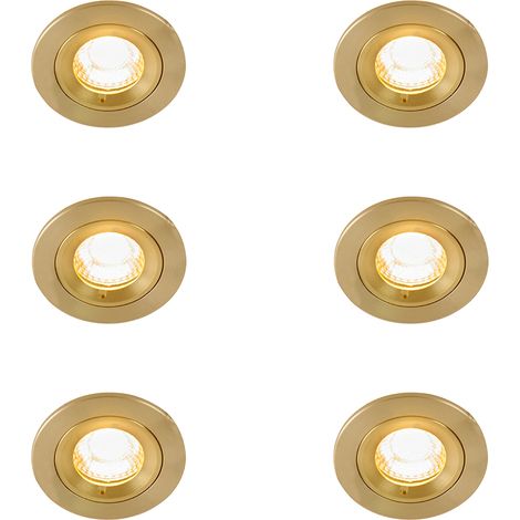 QAZQA Set of 6 Modern Recessed Spotlights Gold Round IP44 - Xena