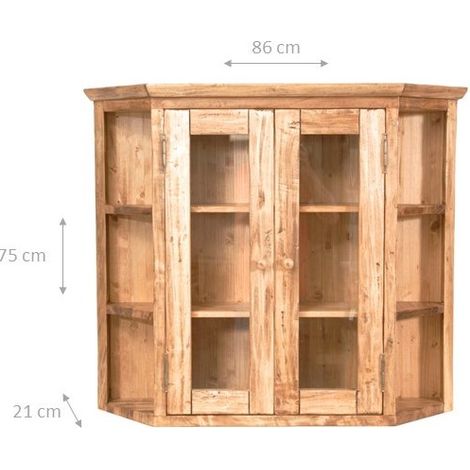 Kleine, gekerbte Vitrine zum Aufhängen aus massivem Lindenholz mit natürlichem Finish Made in Italy