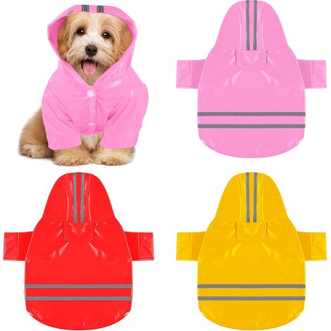 Lot de 3 imperméables à capuche pour chiens, vêtements de pluie imperméables (1/5)