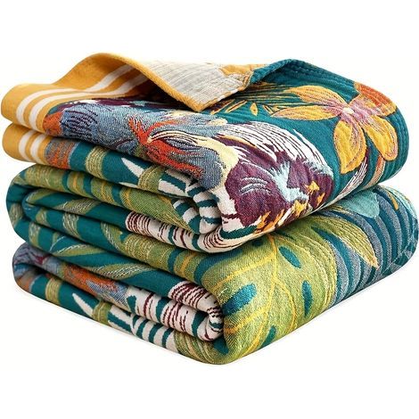 Couverture Bohème en Coton – Motif Hibiscus Doux pour Canapé et Lit (1/4)