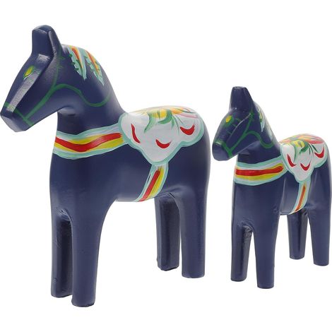 Décoration Cheval en Bois Peint à la Main Bleu Ornement de Cheval Nordique Artisanale Modèle Décoratif pour Salon Bureau et Bibliothèque Set 1 Paire (1/5)
