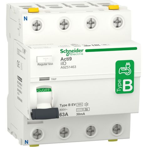 Acti9 - interrupteur différentiel - 4P - 63A - 30mA - type B - SI - EV - 400V - A9Z51463 (1/2)
