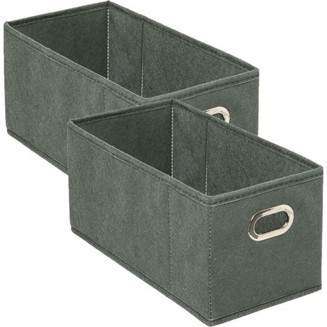 Lot de 2 boîtes de rangement en tissu vert kaki – Pliables avec poignée en métal – Dimensions 15x31x15 cm – Structure en carton – Toilinux