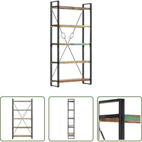 vidaXL Meuble en acier - Bibliothèque 5 niveaux 90x30x180 cm Bois solide de récupération (1/5)
