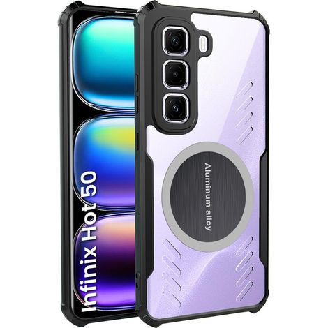 Étui pour Infinix Hot 50 4G, avec plaque magnétique, transparent/noir (1/5)
