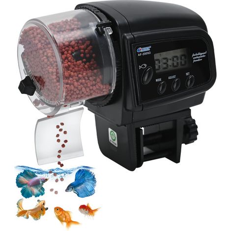 Distributeur de nourriture automatique pour aquarium, programmable pour poissons et tortues, dosage réglable, montage facile sur paroi ou couvercle (1/5)