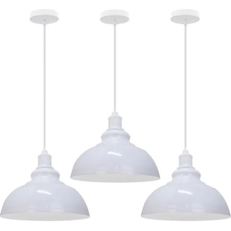 U-DO LOT DE 3 ,Lustre Suspension en Métal Blanc design Vintage 2923.5cm Lampe Ajustable Rétro Industriel (1/4)