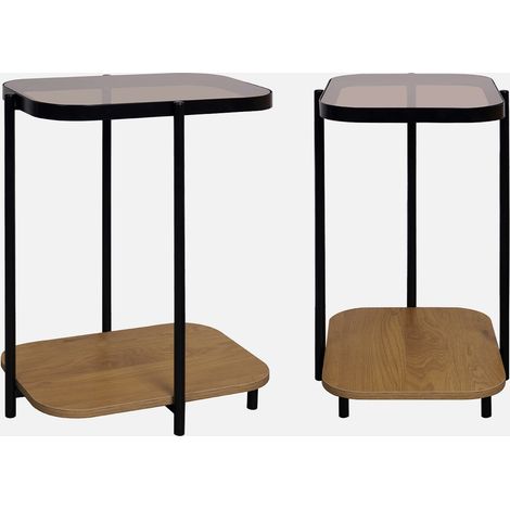 Remates de sofá vintage de metal, tapa de cristal, decoración madera, set de 2