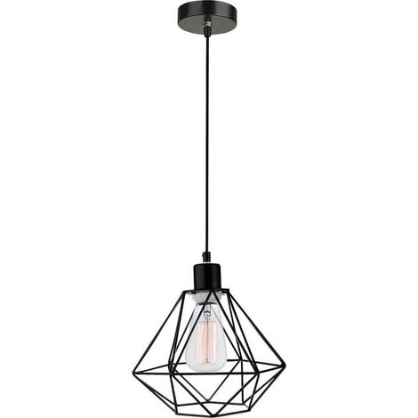 Merano Augusta 20cm Wire Frame Suspension Plafonnier Noir Mat Métal Noir, Tissu Blanc Fil LED E27