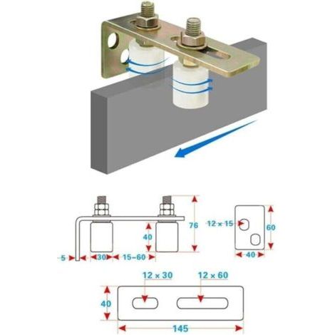QORVA-Lot de 2 Guide de Rouleau de Portail Réglable, Rouleau en Nylon avec Support en Forme de L, Ensemble de Support de Guide de Rouleau de Portail Coulissant Blanc