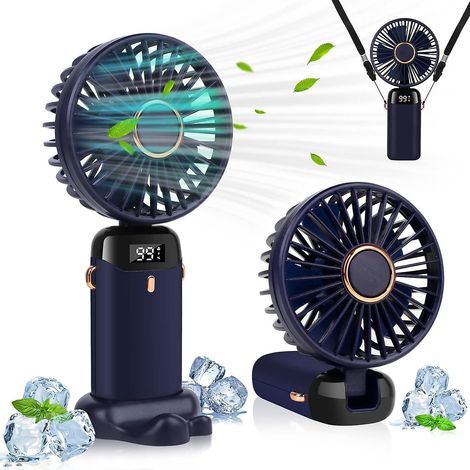 Ventilateur portable à main avec affichage numérique (bleu) (1/5)