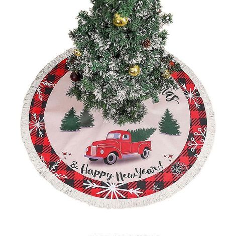 Jupe de sapin à motif écossais classique et camion rouge - Décoration festive (1/3)
