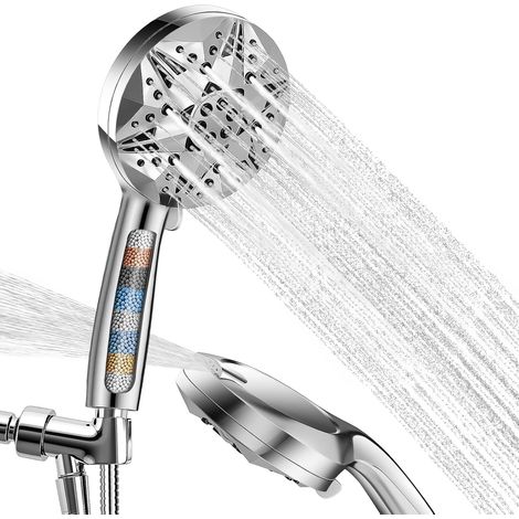 Pommeau de douche – Haute pression 10 modes portatifs avec filtre à eau dure pour salle de bain en extérieur, anti-obstruction, nettoyage puissant pour carrelage et animaux domestiques (1/5)