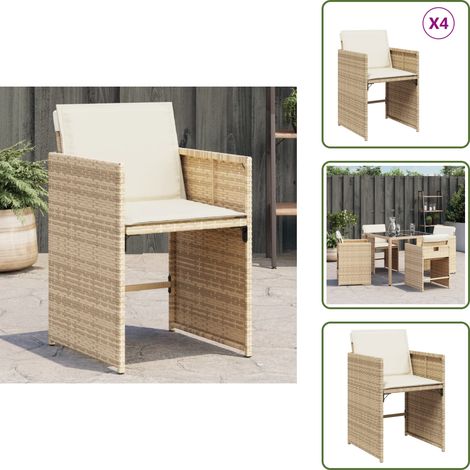 The Living Store Chaises de jardin avec coussins lot de 4 beige résine tressée - Chaise De Jardin - Fauteuil De Jardin - Mobilier De Jardin - Résine Tressée - Rotin Synthétique (1/5)