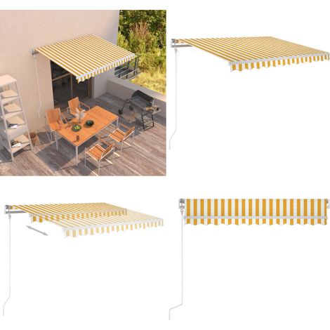 Auvent manuel rétractable 350x250 cm Jaune et blanc - Auvent rétractable - Auvent patio (1/5)