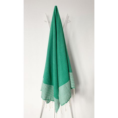 Fouta 100x200 Lilane vert varech - 100% coton - finition franges