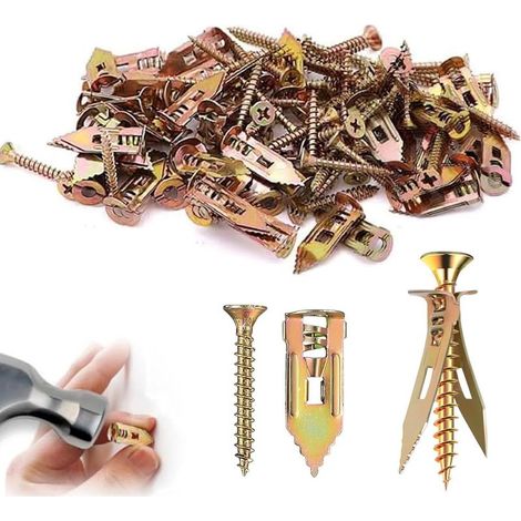 Cheville Placo Autoperceuse - 50 Pièces - Acier Galvanisé - Sans Perage - Pour Cloison Sèche Et Mur Creux - 12x40mm (1/5)