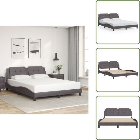 Cadre de lit sans matelas gris 160x200 cm similicuir - Lit Double - Chambre À Coucher - Design Moderne - Cadre De Lit Avec Têtière - Simili Cuir (1/5)