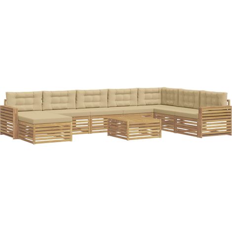 Outdoor Sofa Set 9 pcs White and Beige Solid Acacia Wood vidaXL (1/5)