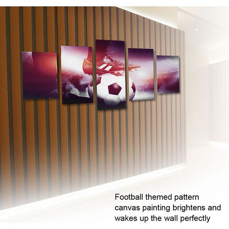 Ensemble de 5 toiles imprimées sur le thème du football, impressions d'art, décorations murales, pour la maison, le bureau ou la chambre (S) (1/5)