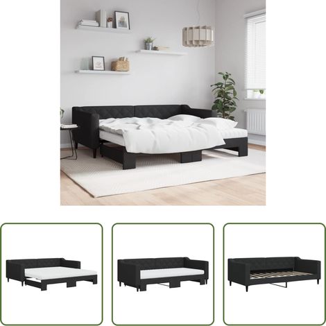 vidaXL Doppelbett - Tagesbett Ausziehbar mit Matratzen Schwarz 90x190 cm Stoff (1/5)