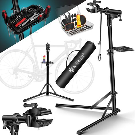 KESSER® Fahrradmontageständer Profi Reparaturständer Aluminium für Fahrräder Mountainbikes E-bike Schwerlast-Montageständer Fahrradständer +Tasche   Schwarz
