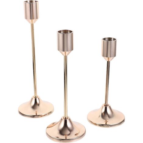 Bougeoirs en fer doré compatibles avec la décoration, lot de 3 bougeoirs rétro en métal (1/5)