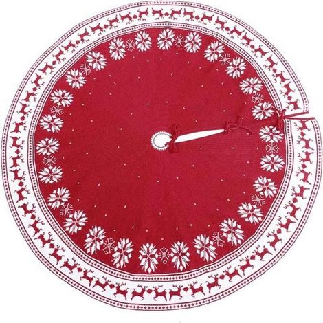 Falda de árbol de Navidad tejida, delantal para falda de árbol, falda de árbol de Navidad tejida, ciervo de copo de nieve (1/5)