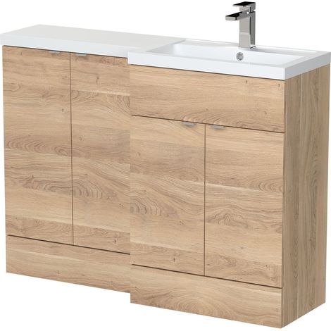 Alrewas Contemporary 2 Door Right-Hand Floor Standing Combination Unit with Basin, Bleached Oak, 1200mm