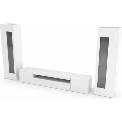 Mobile Porta TV da Soggiorno con 2 Vetrine Bianco Lucido 290 cm (1/4)