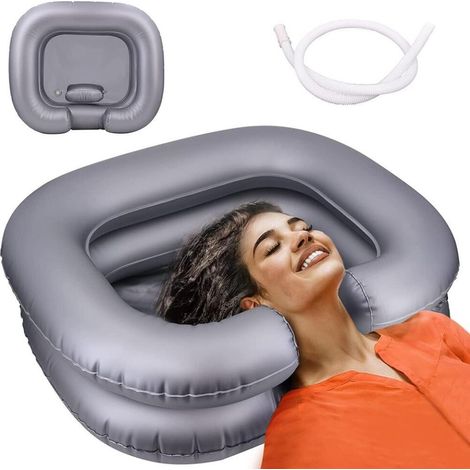 Bassine à shampooing gonflable pour personnes alitées et handicapées, bol de shampooing portable pour blessures, lavabo pour enfants, femmes enceintes, lavage facile des cheveux à la maison (argenté) (1/5)