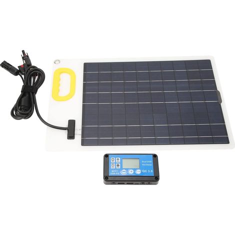 Kit de Panneau Solaire, Chargeur de Panneau Solaire Portable 100 W en Polysilicium avec Contrôleur MPPT 30 A Double Port USB pour Camping-cars (1/5)