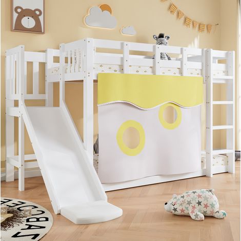 MEUBLIV Lit mezzanine 90x200 cm blanc – avec toboggan, sans matelas (1/5)